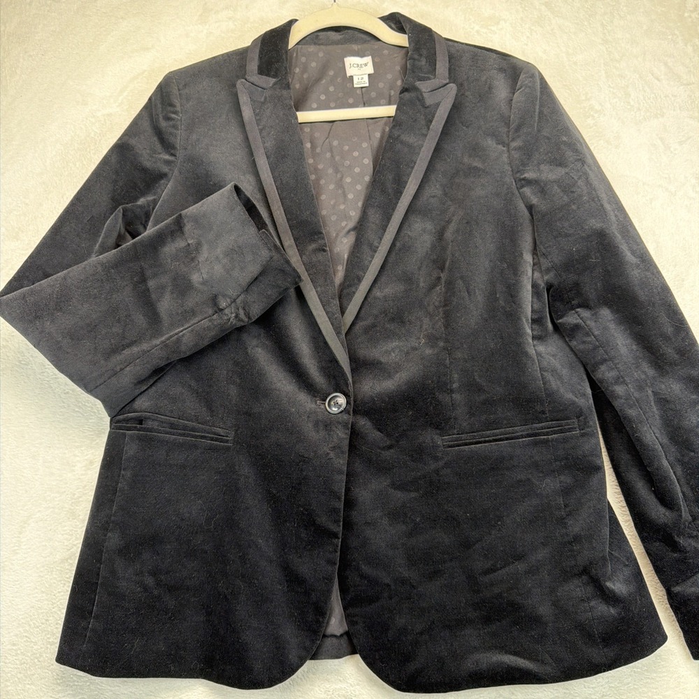 J Crew Womens Black Velvet Blazer 12 Tuxedo Satin Lapel Holiday Party